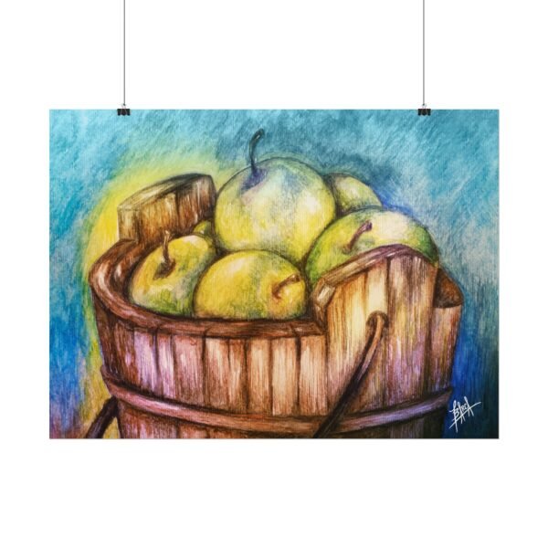 Rustic Apple Bucket Watercolor Poster | Textured Art Print for Kitchen Decor - Image 18