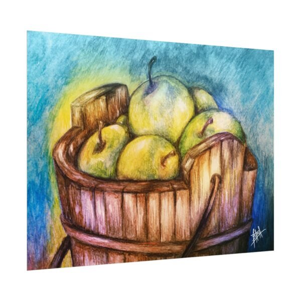 Rustic Apple Bucket Watercolor Poster | Textured Art Print for Kitchen Decor - Image 11