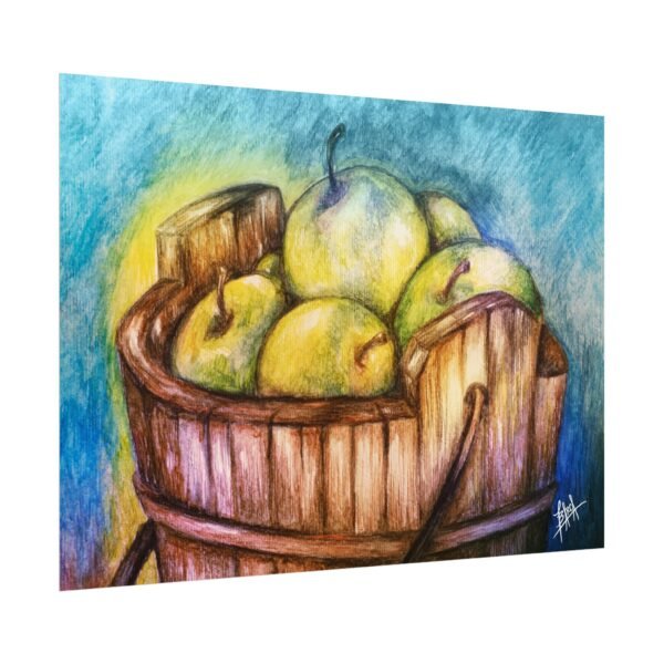 Rustic Apple Bucket Watercolor Poster | Textured Art Print for Kitchen Decor - Image 19