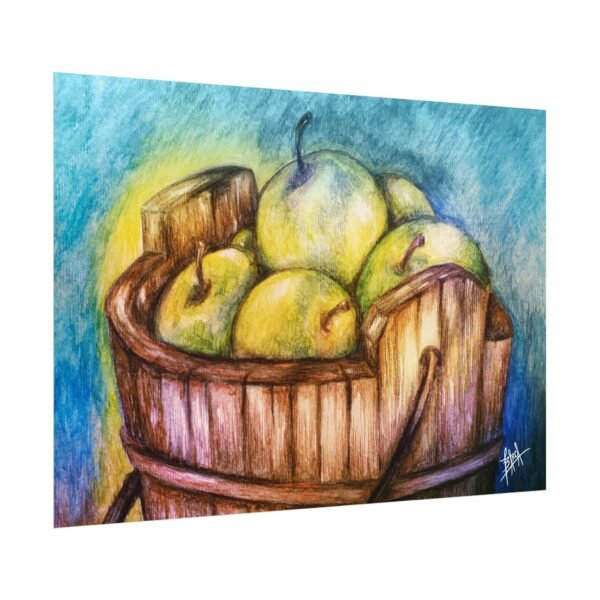 Rustic Apple Bucket Watercolor Poster | Textured Art Print for Kitchen Decor - Image 15