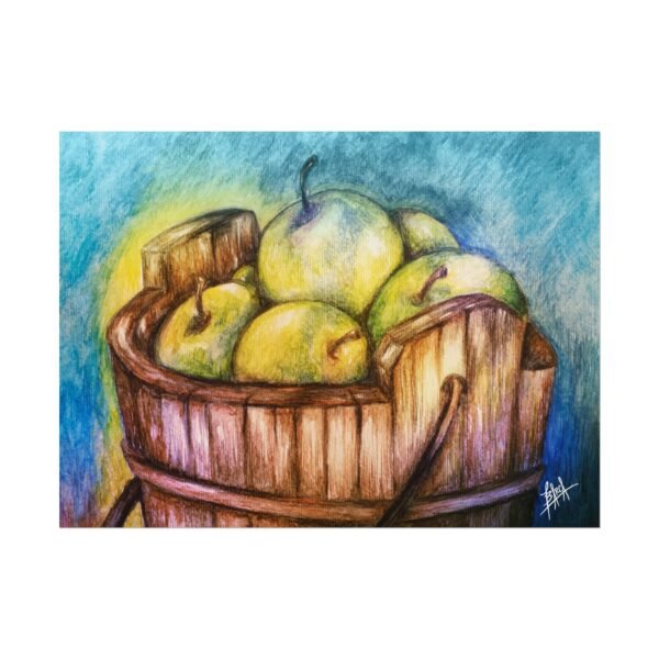 Rustic Apple Bucket Watercolor Poster | Textured Art Print for Kitchen Decor - Image 17