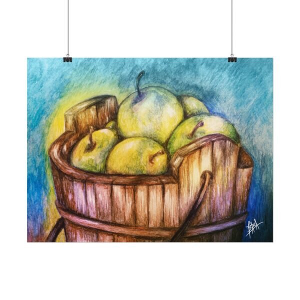 Rustic Apple Bucket Watercolor Poster | Textured Art Print for Kitchen Decor - Image 10