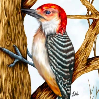 Bird Woodpecker Colored Pencil Print