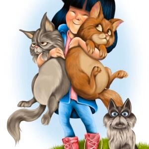 3 Cats Hugging Illustration