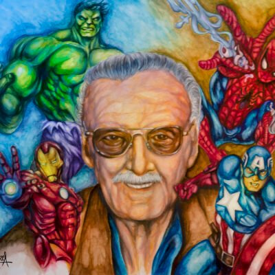 Stan Lee with Avengers Watercolor Print