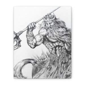 Graphite Pencil Art - Majestic Sea King Poseidon Canvas Art Print, Home Decor, Wall Art, Nautical Decor, Gift for Him, Fantasy Art