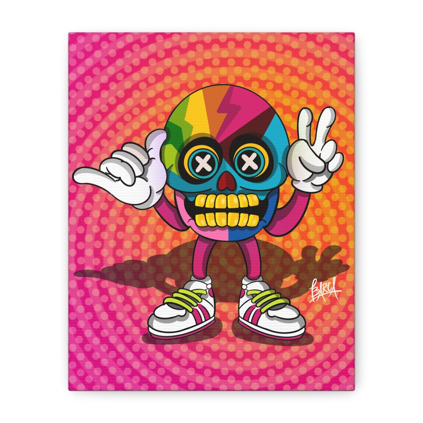 Other Art Portrait - Colorful Skull Canvas Art Print, Psychedelic Wall Decor, Unique Gift for Art Lovers, Vibrant Home Decor, Fun Room Accent