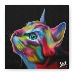Animal Art Canvas - Vibrant Cat Canvas Art Print, Colorful Cat Wall Decor, Modern Pet Lover Gift, Unique Home Decoration, Pet Portraits for Cat Owners