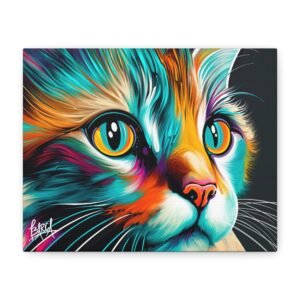 Animal Art Canvas - Vibrant Cat Portrait Canvas Art, Colorful Cat Wall Decor, Pet Lover Gift, Unique Home Decoration, Animal Wall Art