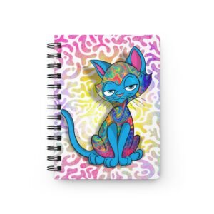 Sassy Cat Art - Psychedelic Oil Watercolor Sassy Cat Journal, Vibrant Spiral Notebook, Colorful Writing Diary, Artistic Planner, Cute Gift for Cat Lovers