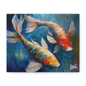 Animal Art Canvas - Vibrant Koi Fish Canvas Art, Stretched Wall Decor, Colorful Fish Print, Ocean Theme Home Decor, Abstract Wall Art