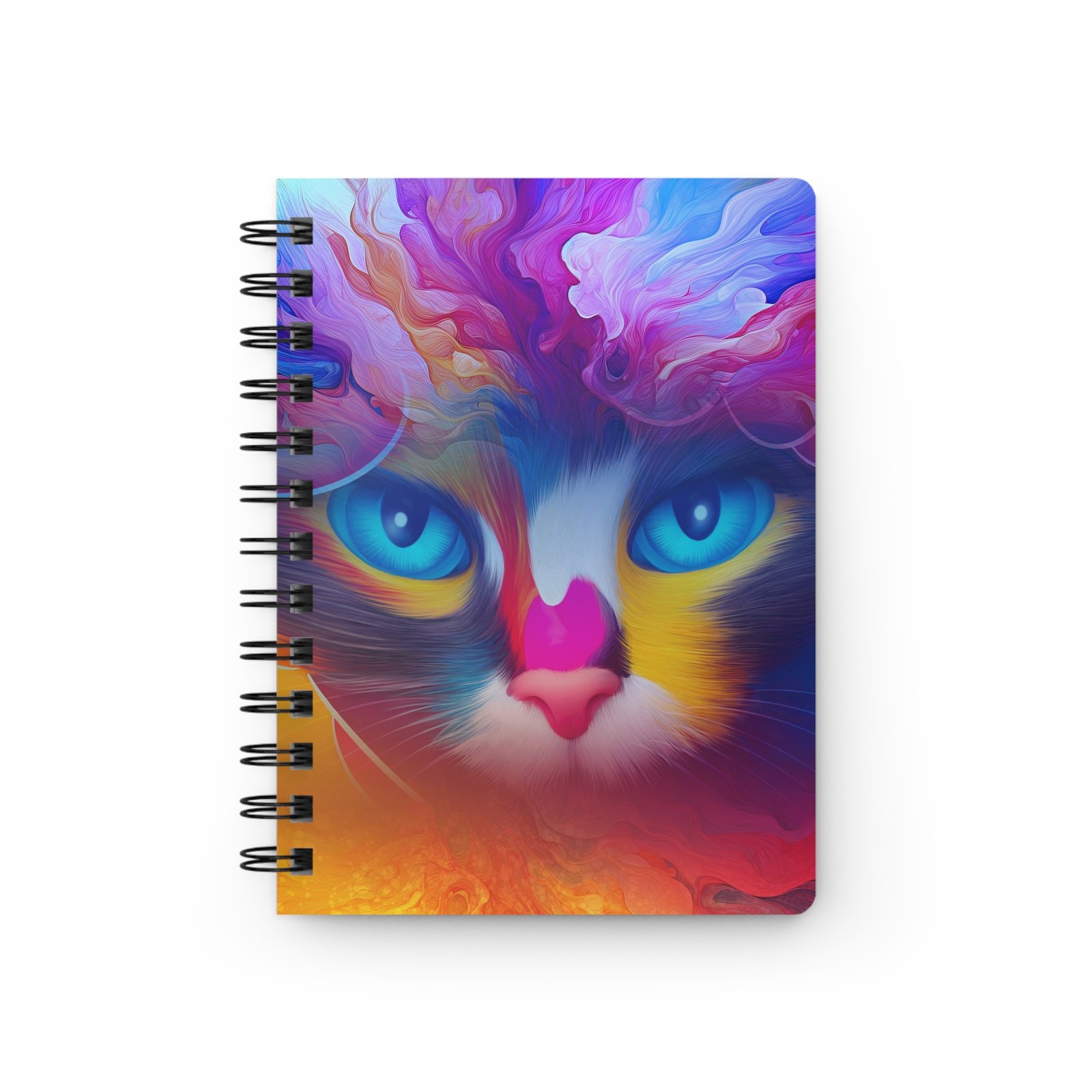 Animal Art Cat - Colorful Cat Art Spiral Bound Journal – Creative Notebook for Cat Lovers, Gift for Artists, Floral Design, Writing Diary, Unique Stationery
