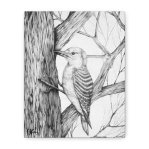 Graphite Pencil Art - Woodpecker Wall Art Canvas Print, Nature Decor, Bird Lovers Gift, Home Office Decoration, Wildlife Art, Gift for Birdwatchers