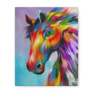 Animal Art Canvas - Portrait Colorful Horse Canvas Art, Vibrant Horse Wall Decor, Unique Gift for Animal Lovers, Boho Home Decor, Colorful Equine Artwork