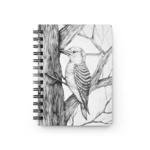 Graphite Pencil Art - Nature-Inspired Woodpecker Bird on Tree Spiral Bound Journal, Eco-Friendly Writing Notebook, Gift for Bird Lovers, Sketchbook, Daily Planner, Nature Journal
