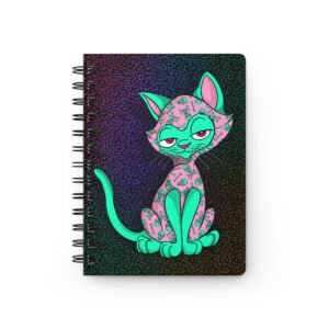 Sassy Cat Art - Vibrant Pink Skulls Sassy Cat-Themed Spiral Bound Journal with Unique Designs, Perfect for Cat Lovers, Gift for Students, Colorful Notebook, Creative Writing