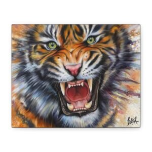 Animal Art Canvas - Fierce Tiger Canvas Art, Wall Decor for Animal Lovers, Unique Home Decor, Gift for Wildlife Enthusiasts, Dramatic Tiger Artwork