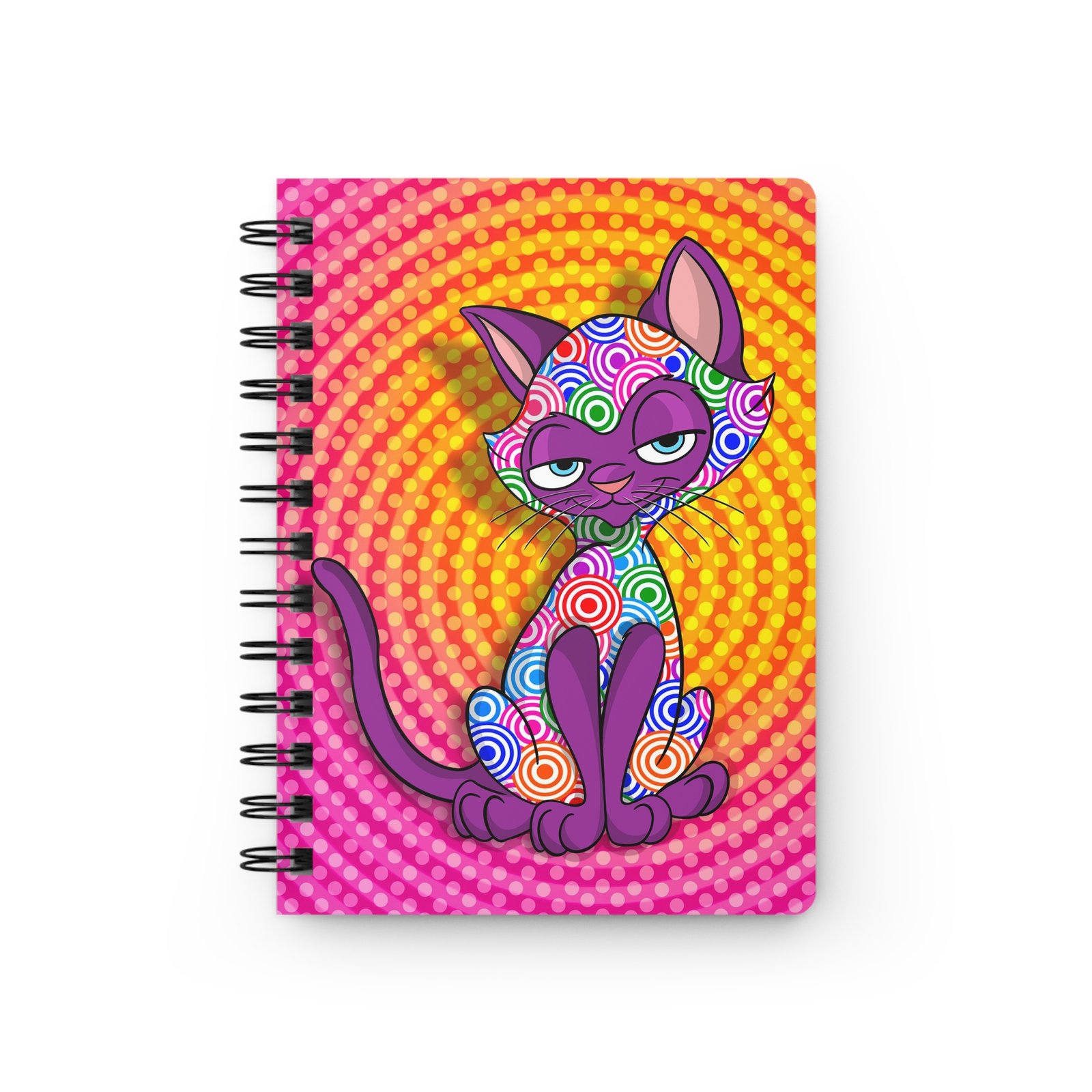 Sassy Cat Art - Colorful Bullseye Sassy Cat Spiral Bound Journal - Perfect Gift for Cat Lovers, Journaling, School Notes, Creative Writing, Art Diary