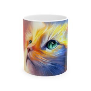 Vibrant Cat Art Ceramic Mug, Cat Lover Gift, Colorful Coffee Cup, Animal Art Mug, Pet-Themed Drinkware, Fun Cat Decor