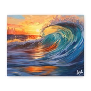 Other Art Ocean scape - Ocean Wave Canvas Wall Art, Stretched Art Print, Beautiful Coastal Decor, Seascape Artwork, Beach House Gift, Sunset Wave Painting