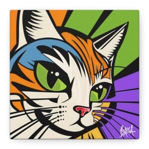 Animal Art Canvas - Colorful Cat Art Canvas Wall Decor, Feline Lover Gift, Home Decoration, Vibrant Animal Art, Cat Themed Room, Pet Lover Decor