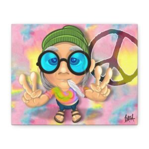 Other Art Portrait - Peace Vibes Canvas Art, Retro Wall Decor, Gift for Hippie Lovers, Boho Home Decor, Colorful Chill Room Art