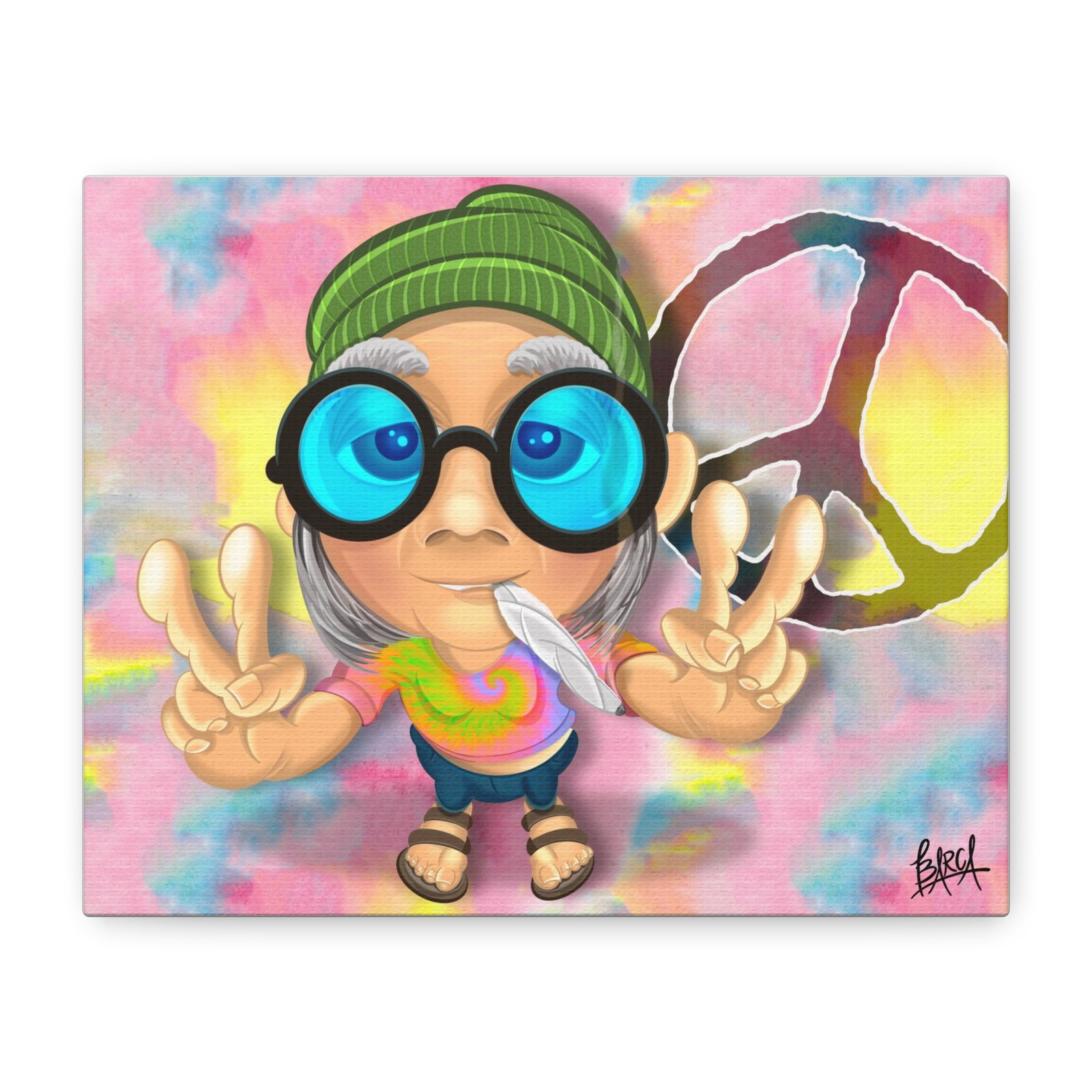 Other Art Portrait - Peace Vibes Canvas Art, Retro Wall Decor, Gift for Hippie Lovers, Boho Home Decor, Colorful Chill Room Art
