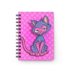 Sassy Cat Art - Cute Pink Dot Sassy Cat Spiral Bound Journal, Polka Dot Notebook, Gifts for Cat Lovers, School Supplies, Art Journal, Daily Planner
