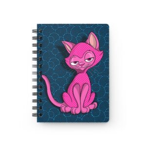 Sassy Cat Art - Pink Dot Sassy Cat Blue Spiral Journal - Cute Sketchbook, Notepad for Cat Lovers, Gift for Writers, Daily Planner, School Supplies