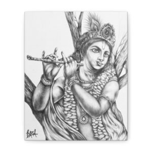 Graphite Pencil Art - Krishna Canvas Wall Art, Krishna Decor, Indian Art, Spiritual Home Decor, Hindu Wall Hanging, Meditation Room Decoration