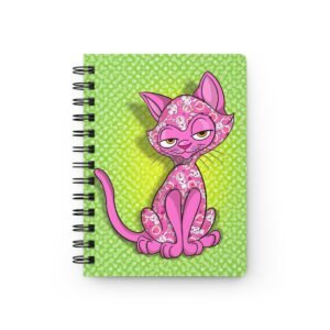 Sassy Cat Art - Colorful Sassy Bunny Cat Spiral Bound Journal, Cute Cat Notebook, Gift for Cat Lovers, Writing Journal, Green Cat Diary, Kawaii Stationery