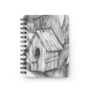 Graphite Pencil Art - Artistic Birdhouse Drawing Spiral Bound Journal, Nature Diary for Writers, Eco-Friendly Notepad, Rustic Sketchbook, Gifts for Bird Lovers