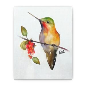 Animal Art Canvas - Portrait Vibrant Hummingbird Art Canvas, Wildlife Home Decor, Bird Lover’s Gift, Nature Wall Art Print, Colorful Stretched Canvas