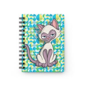 Sassy Cat Art - Colorful Spotted Art Deco Sassy Cat Spiral Bound Journal, Cute Kawaii Diary, Fun Notepad for Cat Lovers, Gift for Writers, Vibrant School Supplies