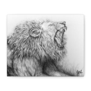 Graphite Pencil Art - Lion Roar Canvas Art Print, Wildlife Wall Decor, Home Office Decoration, Animal Lover Gift, Nature Inspired Art
