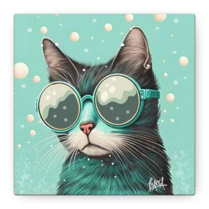 Animal Art Canvas - Cat Art Canvas Wall Decor, Whimsical Pet Illustration for Cat Lovers, Fun Home Decor, Gift for Cat Owners, Quirky Artwork