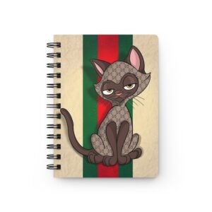 Sassy Cat Art - Gucci Sassy Cat-Themed Spiral Bound Journal, Cute Cat Notebook, Fashionable Journaling Gift, Artistic Diary, Stylish Stationery