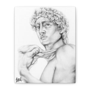 Graphite Pencil Art - Michelangelo David Artistic Canvas Print, Home Decor, Wall Art, Gift for Art Lovers, Classic Sculpture Decor, Modern Artistic Touch, Unique Art Piece