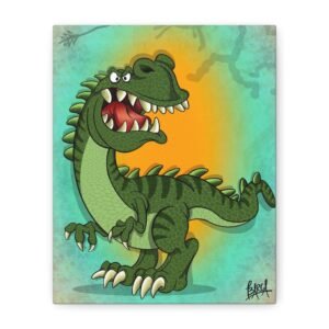 Other Art Portrait - Whimsical T-Rex Dinosaur Canvas Art Print, Fun Kids Room Decor, Nursery Wall Art, Gift for Dino Lovers, Colorful Kids Art