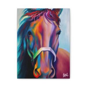 Animal Art Canvas - Portrait Colorful Horse Canvas Art Print, Horse Lovers Wall Decor, Vibrant Animal Artwork, Equestrian Gift, Stretched Matte Canvas
