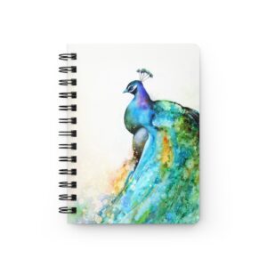 Animal Art Bird - Blue Period Watercolor Peacock Painting Spiral Bound Journal