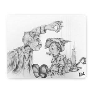 Graphite Pencil Art - Whimsical Pinocchio Canvas Art Print, Wall Decor for Kids, Nursery, Gift for Children, Special Occasion Art