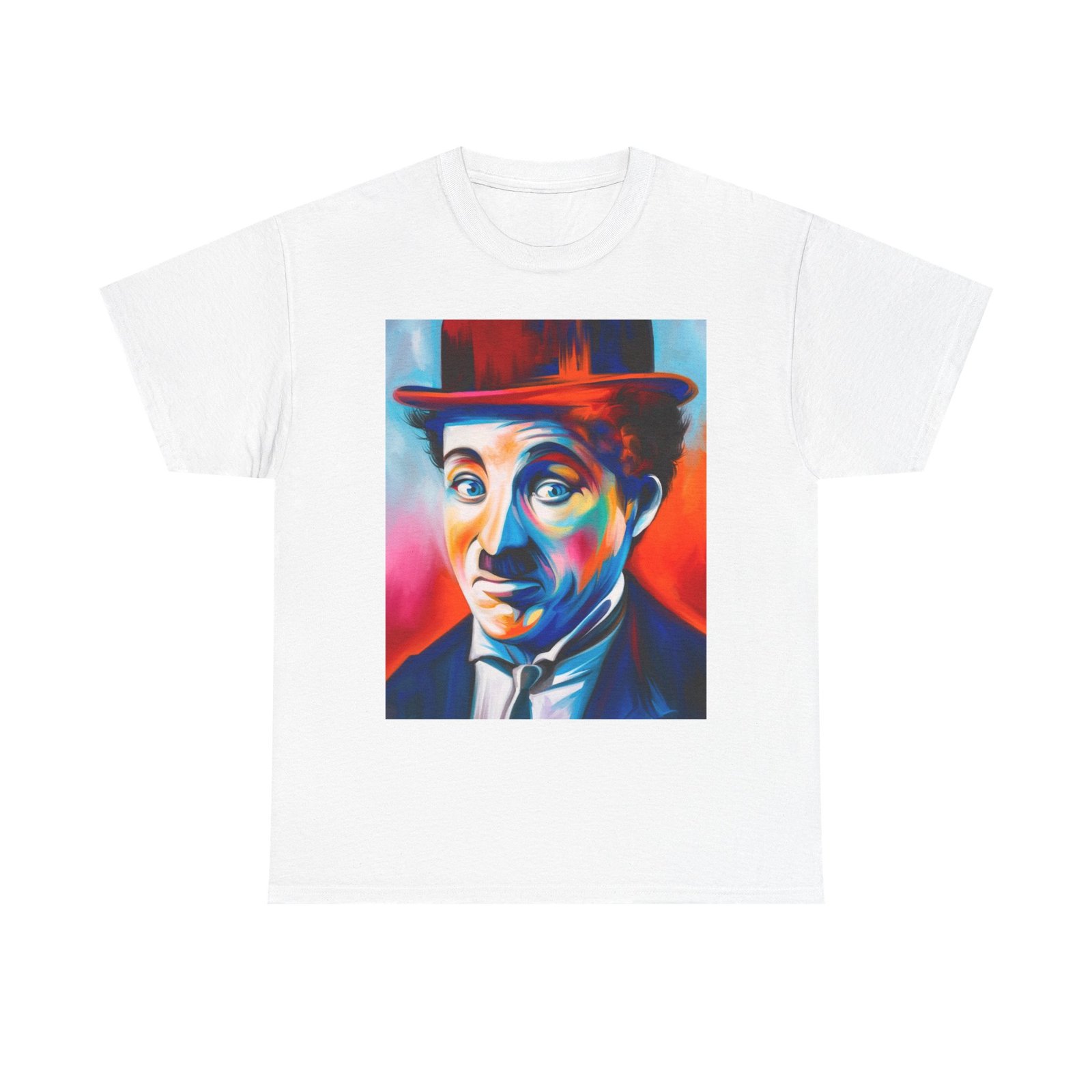 T-Shirt - Colorful Vintage Charlie Chaplin Comedy Tee, Unisex Heavy Cotton T-Shirt, Retro Art Shirt, Gift for Movie Lovers, Fun Graphic Tee, Perfect for Parties