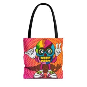 Tote Bag - Vibrant Skull Peace Tote Bag, Colorful Carryall for Festivals, Gifts, Beach, Shopping, Eco-Friendly Bag