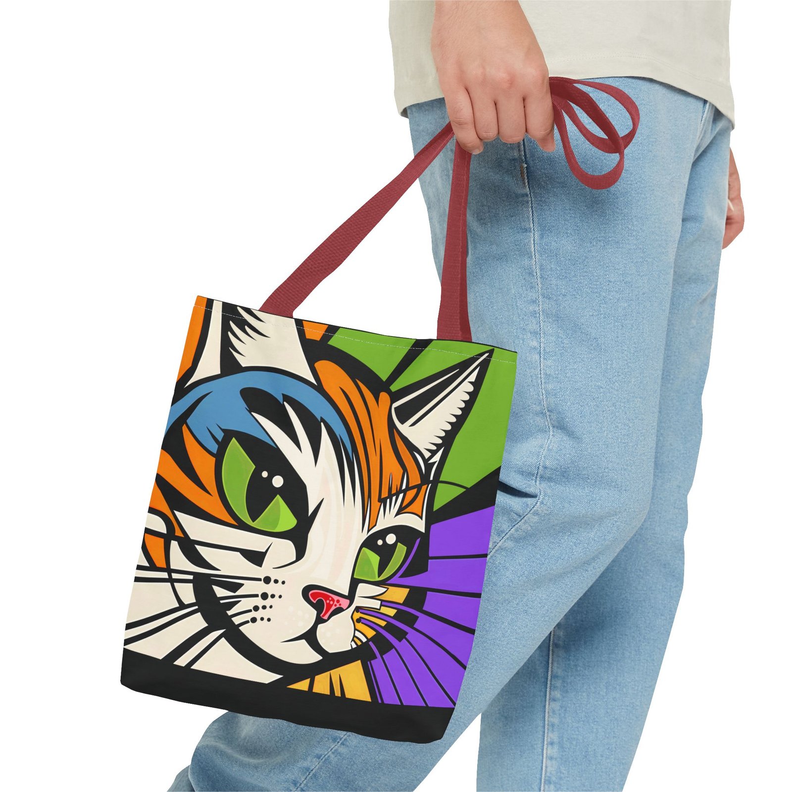Tote Bag - Colorful Cat Design Tote Bag, Eco-Friendly Bag, Pet Lover Gift, Unique Shopping Bag, Everyday Use, Stylish Carryall - Image 15