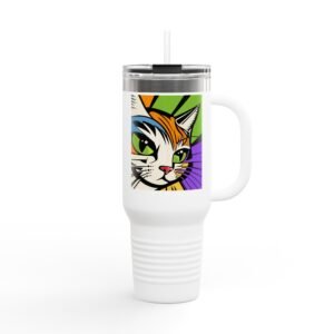 Travel Mug - Colorful Cat Insulated Travel Mug, 40oz | Unique Coffee Cup, Gift for Cat Lovers, Outdoor Adventures, Stylish Hydration