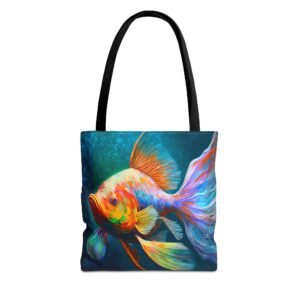 Tote Bag - Vibrant Goldfish Tote Bag, Colorful Beach Bag, Art Print Tote, Shopping Tote, Gift for Fish Lovers, Eco-Friendly Bag