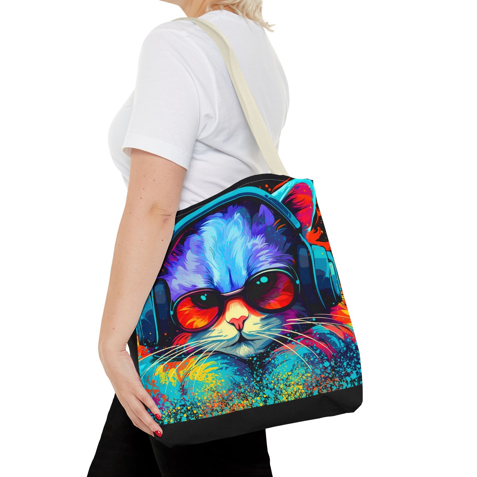 Tote Bag - Vibrant Cat Tote Bag - Colorful, Trendy, Cat Lover Gift, Summer Beach Bag, Fun Shopping Tote - Image 44