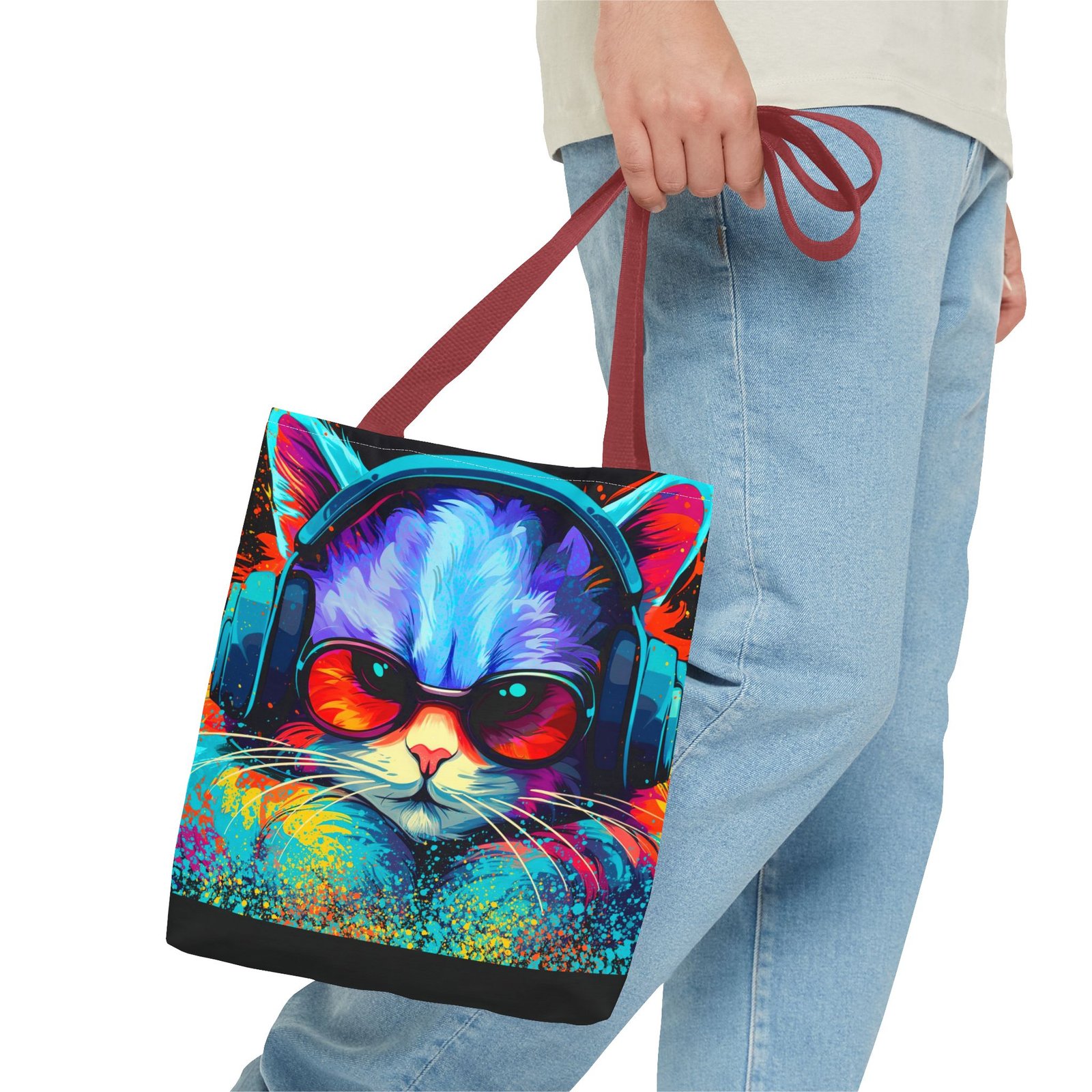 Tote Bag - Vibrant Cat Tote Bag - Colorful, Trendy, Cat Lover Gift, Summer Beach Bag, Fun Shopping Tote - Image 15