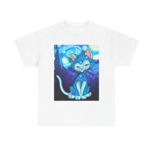 T-Shirt - Blue Sassy Cat Dreamscape Unisex Tee, Cute Cat Shirt, Animal Lover Gift, Retro Cat Apparel, Gift for Cat Parents, Unique Graphic Tee